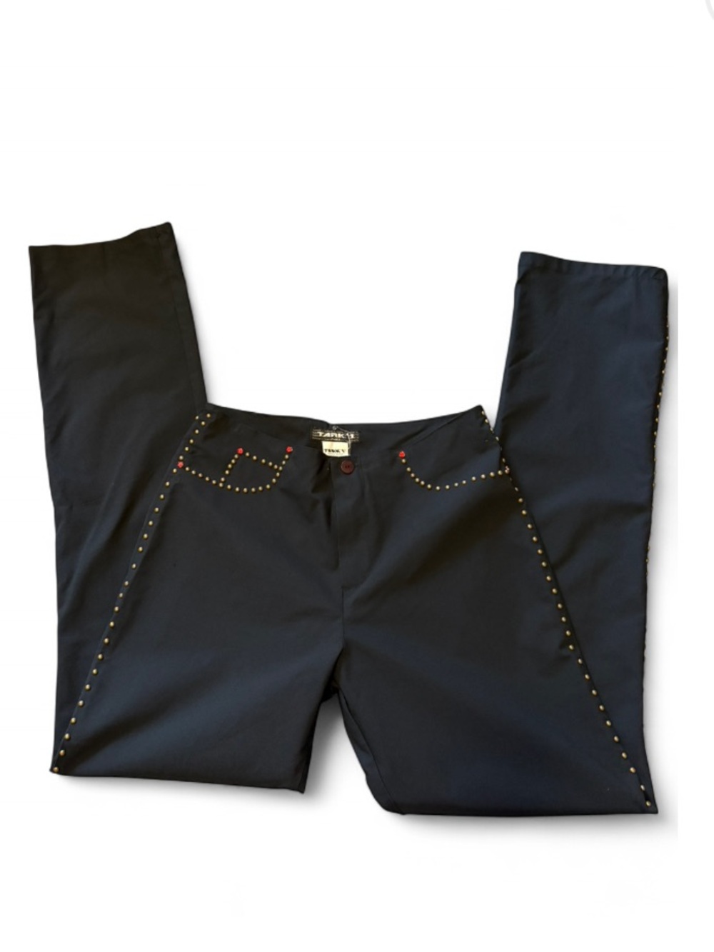 Tark’ 1 Paris Y2k Studded Rhinestone Trim Straight Leg Pants Made in France
